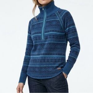 Eddie Bauer Blue Fair Isle Quarter-Zip Pullover | Modern Nordic Knit | Gorpcore